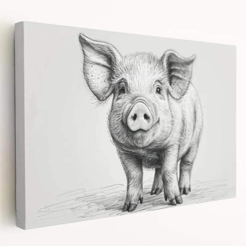 Big Sale Adorable Pig Wall Art - Sketch Pig Canvas Print - Farmhouse Decor Idea
