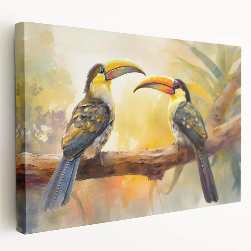 Cheap Warm Tropical Bird Pair Wall Art - Soft Tones and Nature Decor