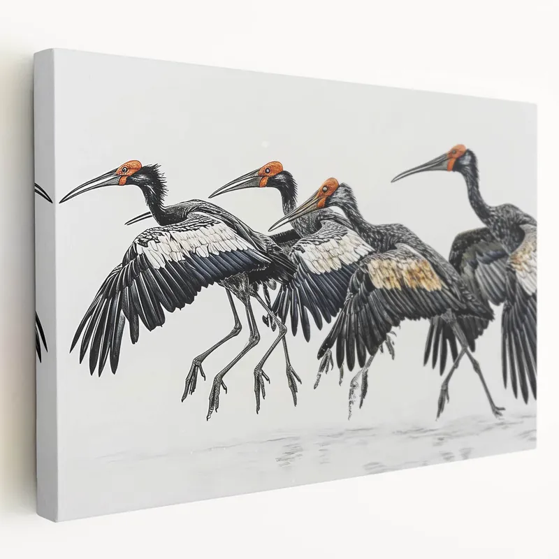 Today Only Elegant Black-and-White Cranes Wall Art - Exotic Bird Print Nature Decor