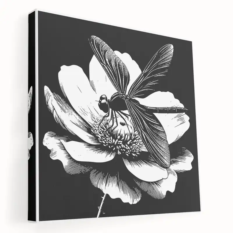 Dragonfly Framed Art - Black and White Nature Canvas & Print Decor Bulk Order