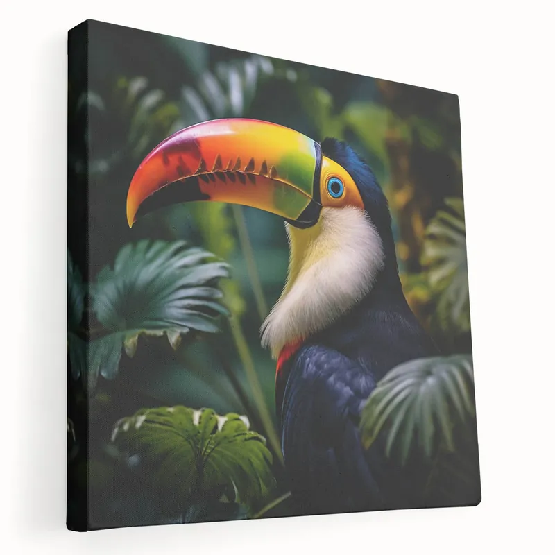 Same Day Shipping Vibrant Toucan in Tropical Foliage Wall Art - Exotic Birds Canvas Print