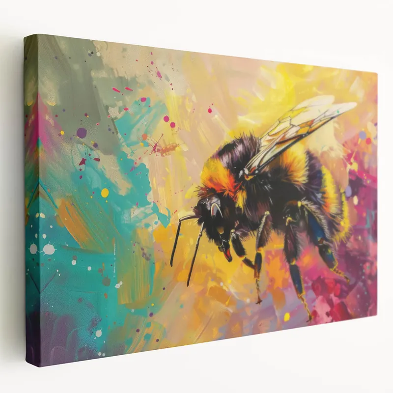 Vibrant Bee Wall Art - Colorful Bumblebee Canvas Print for Modern Decor Last Chance