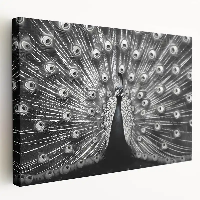 Mega Sale Black and White Peacock Wall Art - Elegant Monochrome Peacock Decor