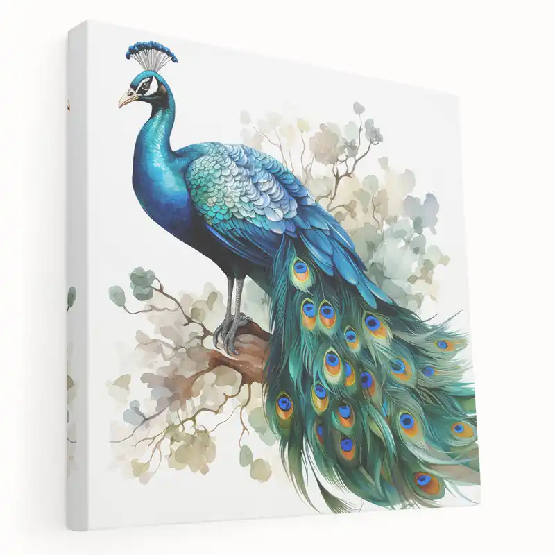 Graceful Peacock Wall Art - Elegant Blue and Green Canvas Print Next Day Delivery