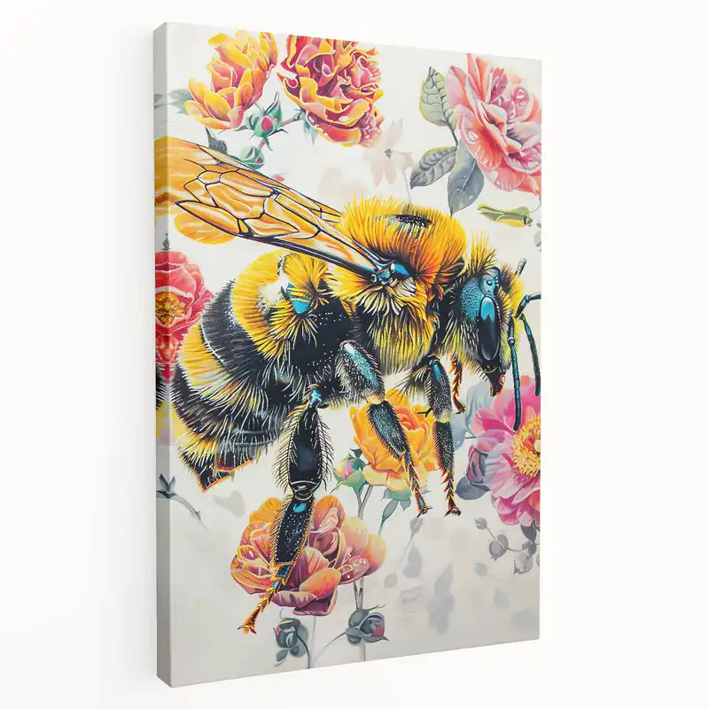 Exclusive Offer Bee Art Print - Colorful Floral Bumblebee Wall Decor for Nature Lovers