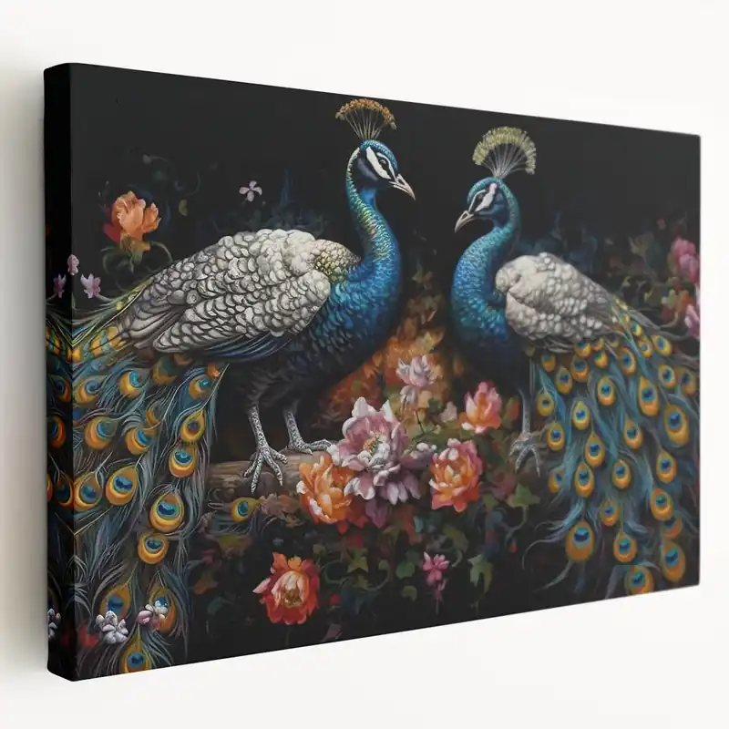 Professional Grade Majestic Peacock Pair Wall Art - Elegant Floral Peacock Canvas Decor