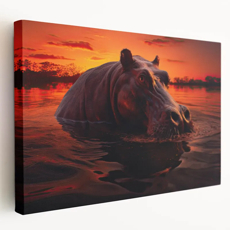Latest Majestic Hippo at Sunset - Wildlife Hippopotamus Canvas & Framed Art
