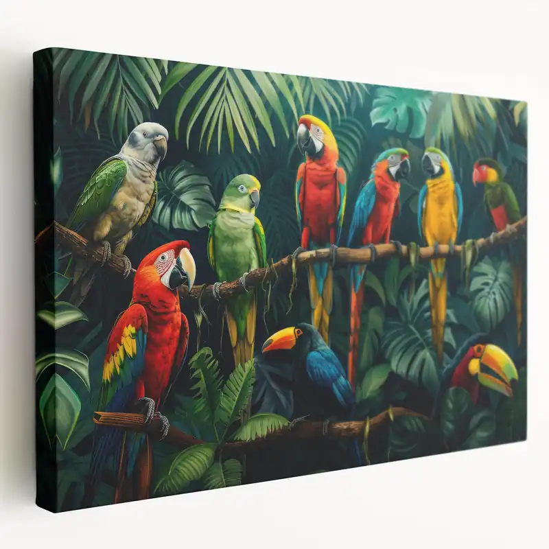 Tropical Parrot and Toucan Wall Art - Vibrant Jungle Canvas Print Decor New Arrival