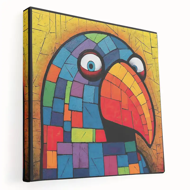 Abstract Parrot Mosaic Wall Art - Colorful Modern Parrot Canvas Print Genuine