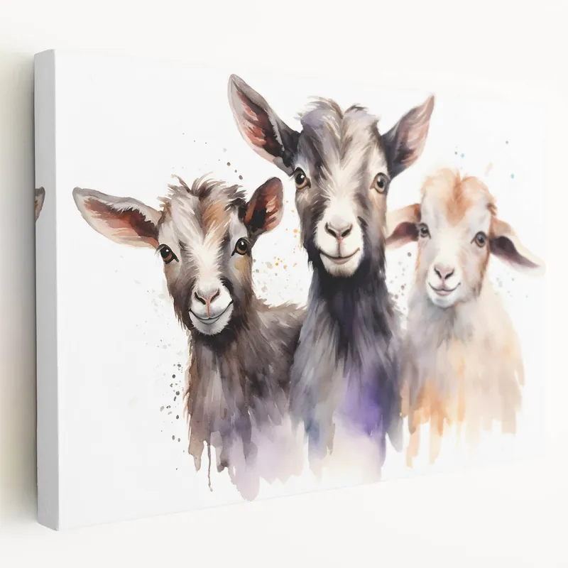 Exclusive Offer Charming Goat Trio Wall Art - Watercolor Canvas, Framed & Acrylic Prints