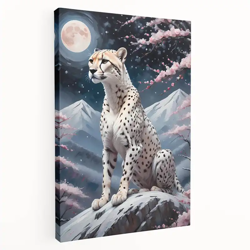 Mystical Cheetah Wall Art - Cheetah Canvas with Moonlit Landscape Fresh Stock
