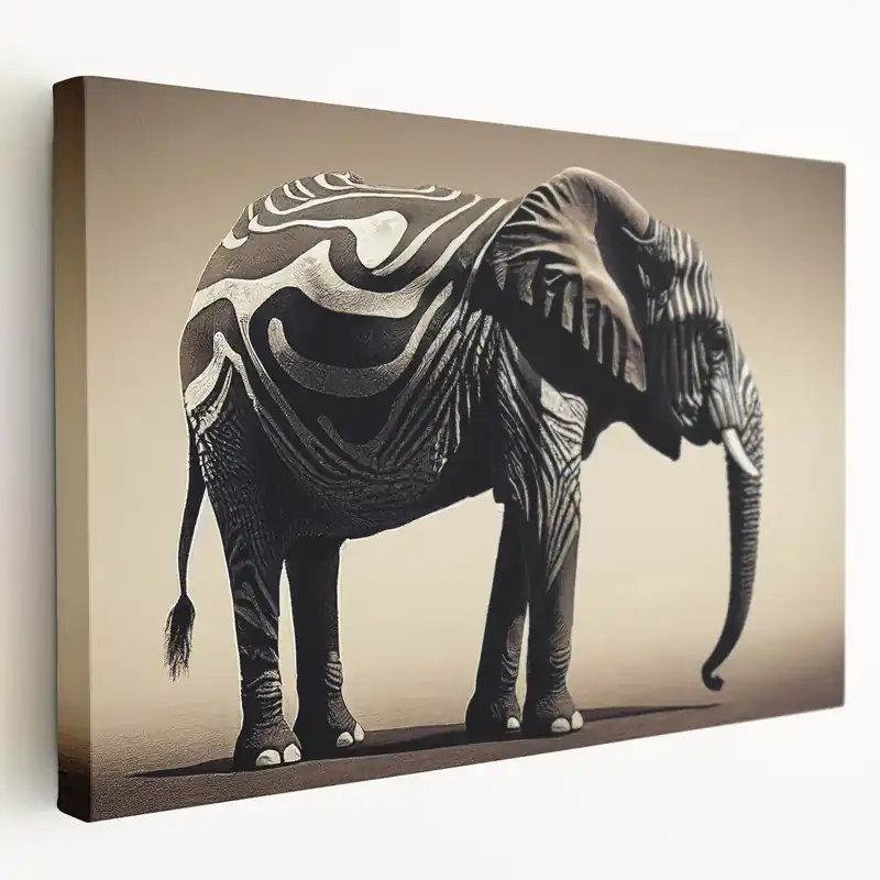Instant Buy Abstract Elephant Wall Art - Unique Black & White Safari Canvas Print