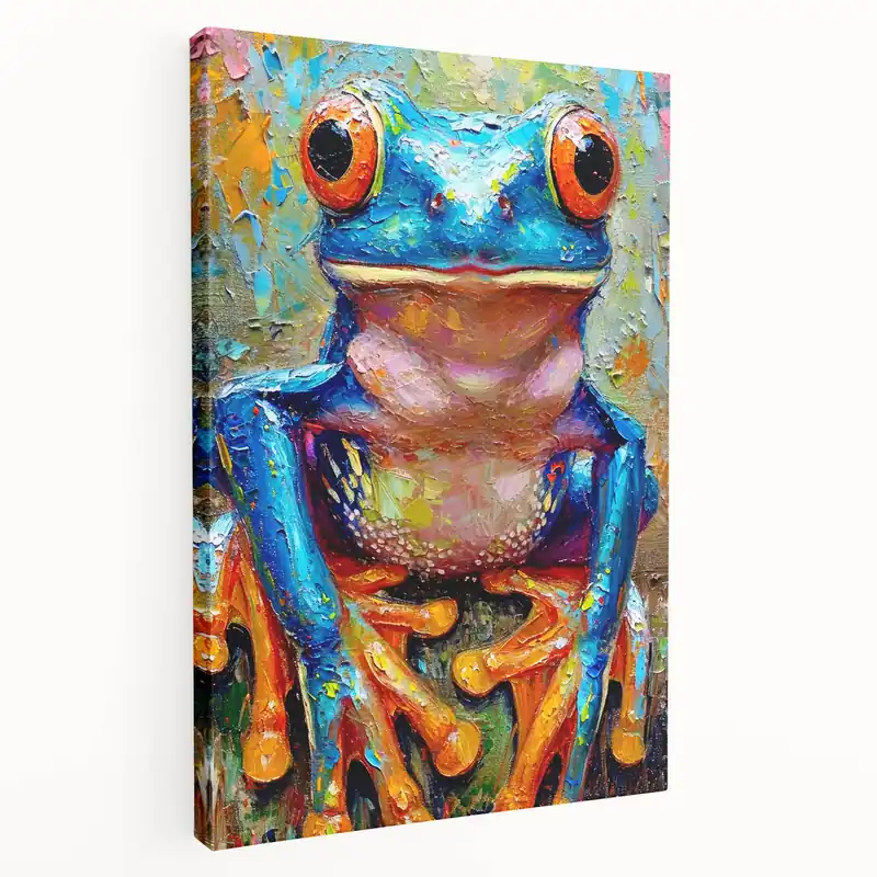Vibrant Blue Frog Wall Art - Colorful Amphibian Canvas Print for Decor High Quality