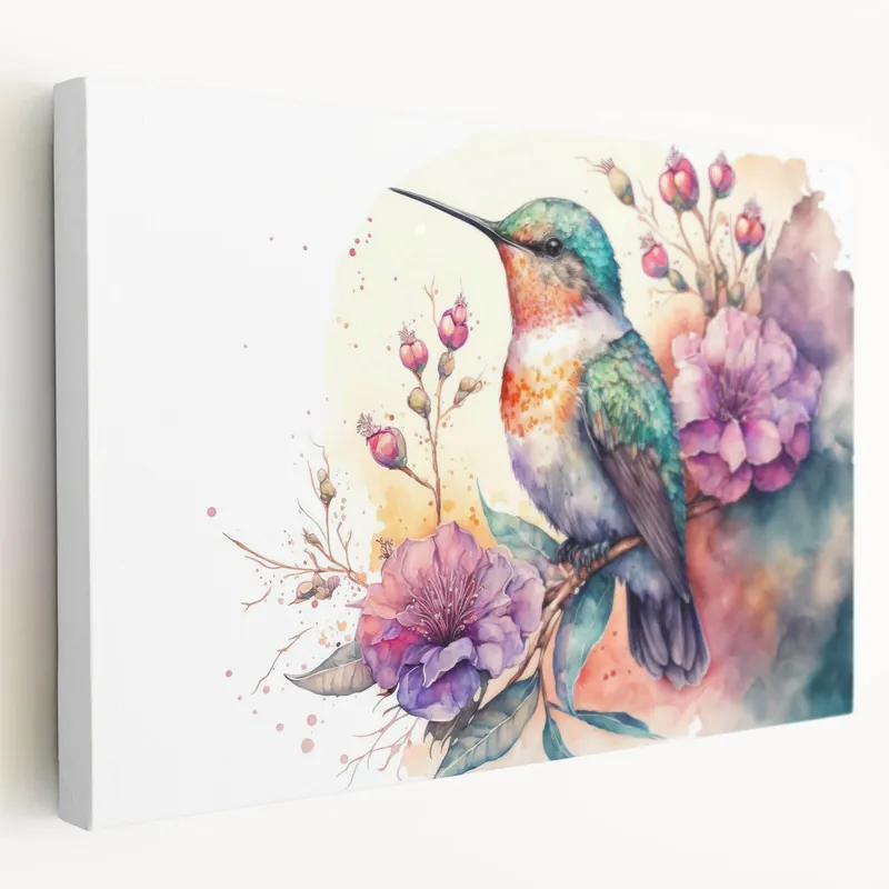 Floral Hummingbird Wall Art - Watercolor Hummingbird Decor & Print Reduced Price