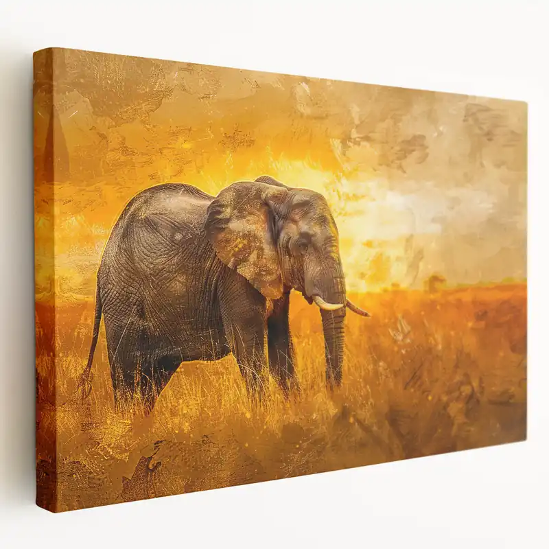 Next Day Delivery Sunset Safari Elephant Wall Art - Vibrant Wildlife Canvas Print