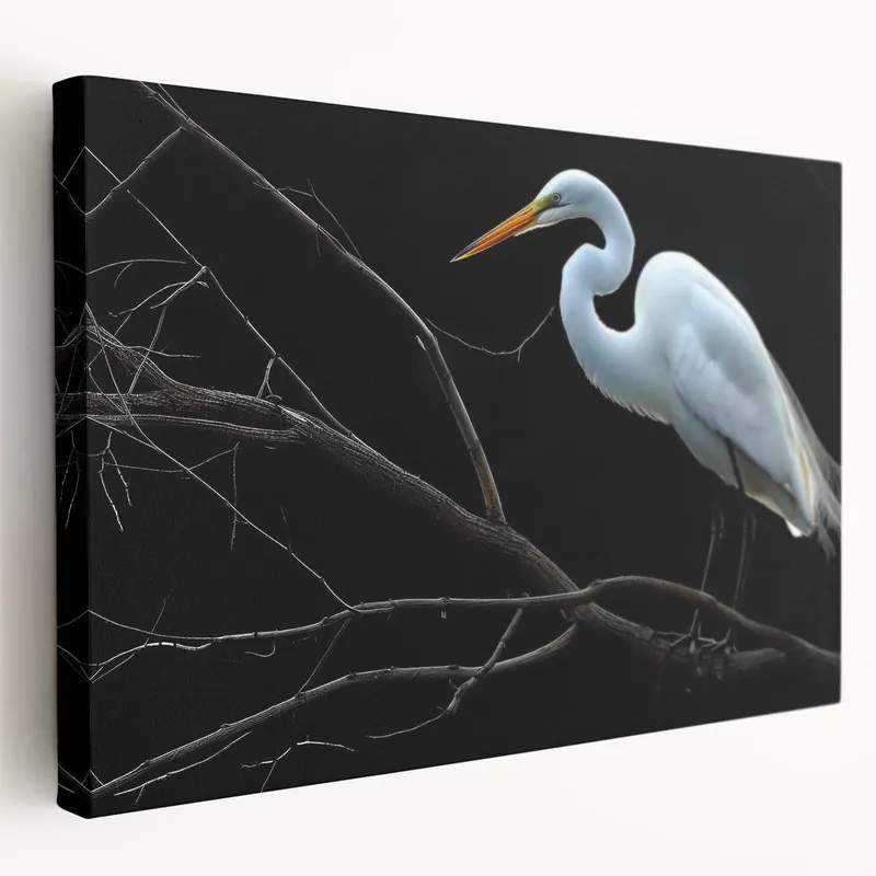 Dramatic Egret Wall Art - Elegant Egret Canvas Print for Modern Decor One Day Deal