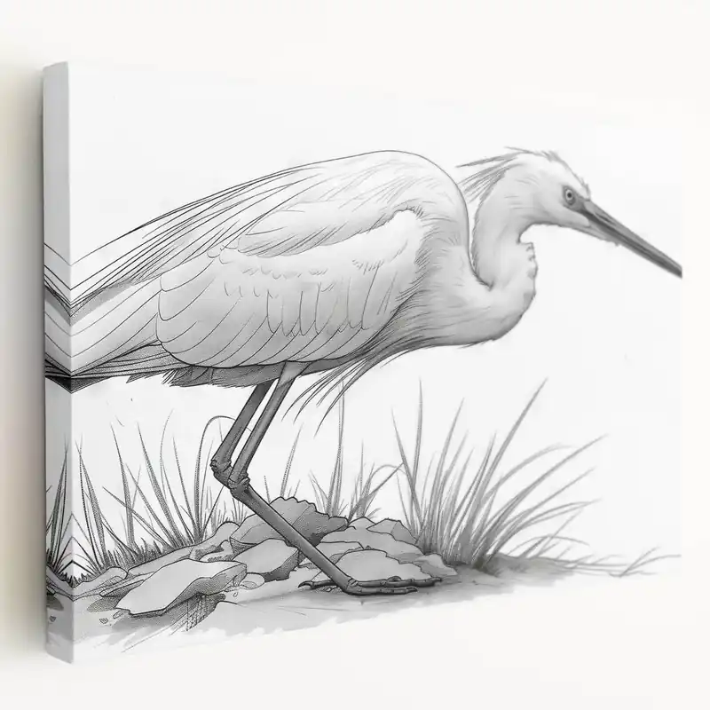 Elegant Heron Line Art - Detailed Heron Sketch Canvas Print for Art Lovers Exclusive Offer