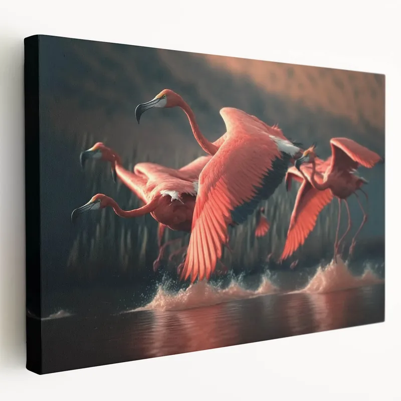 Dynamic Flight - Vibrant Flamingos in Motion Wall Art Instant Buy