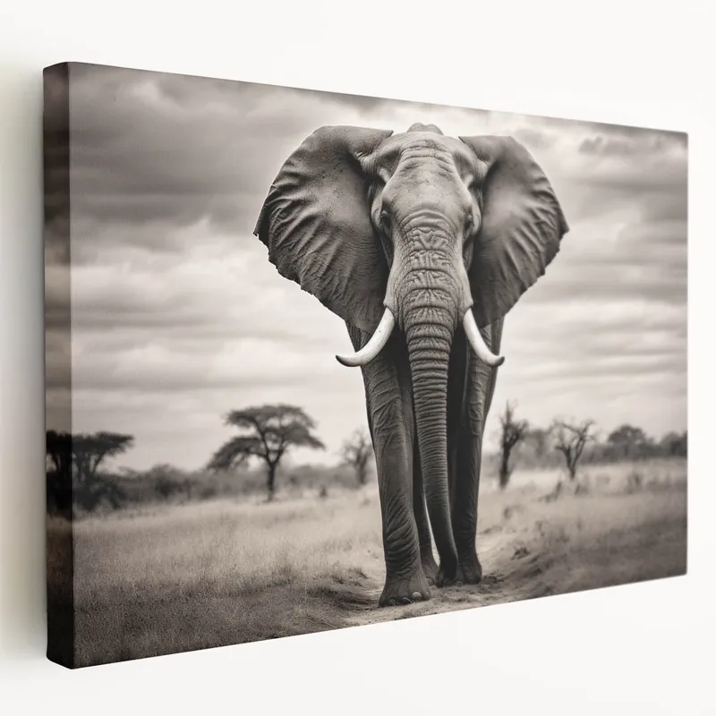 Majestic Elephant in the Wild - Timeless Black and White Canvas Art Authentic