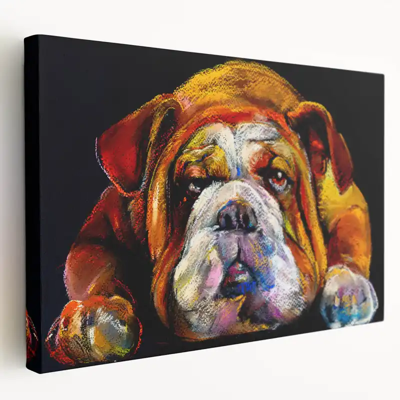 Colorful Bulldog Abstract Art - Contemporary Floral Canvas Design Worldwide Shipping