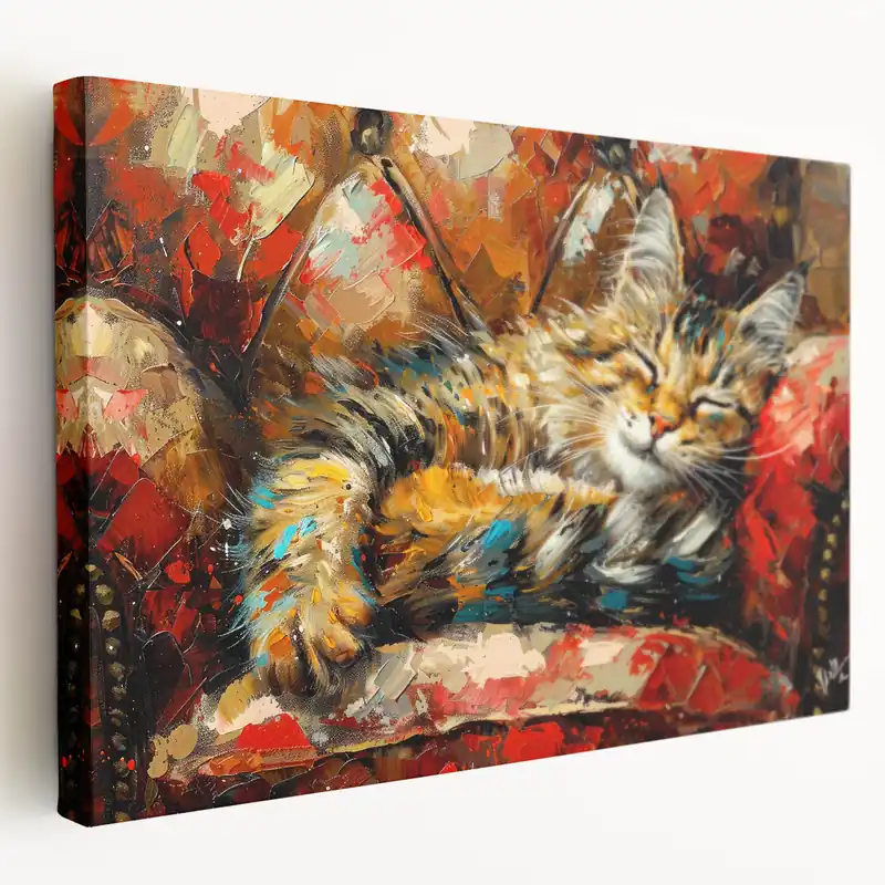 Cozy Sleeping Cat Wall Art - Vibrant Cat Canvas for Warm Home Decor Top Rated