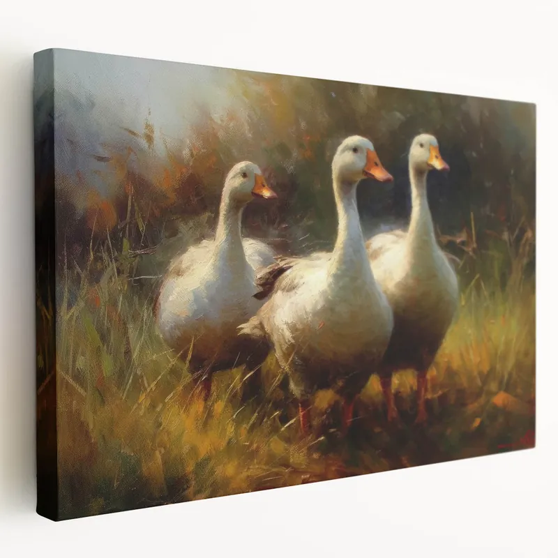 Factory Price Golden Trio Duck Wall Art - Warm Duck Canvas Print for Cozy Decor