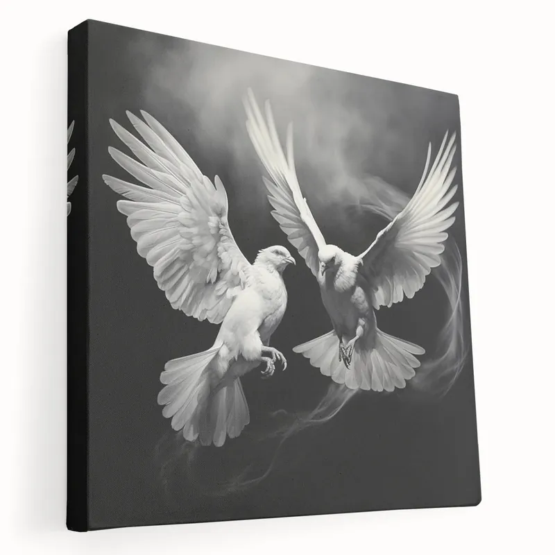 Majestic Doves Wall Art - Stunning Black and White Dove Canvas Decor Certified