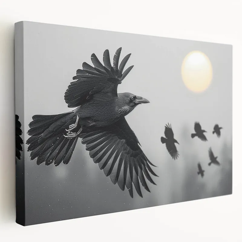 Price Cut Mystical Raven in Flight - Elegant Crow Silhouette at Sunrise