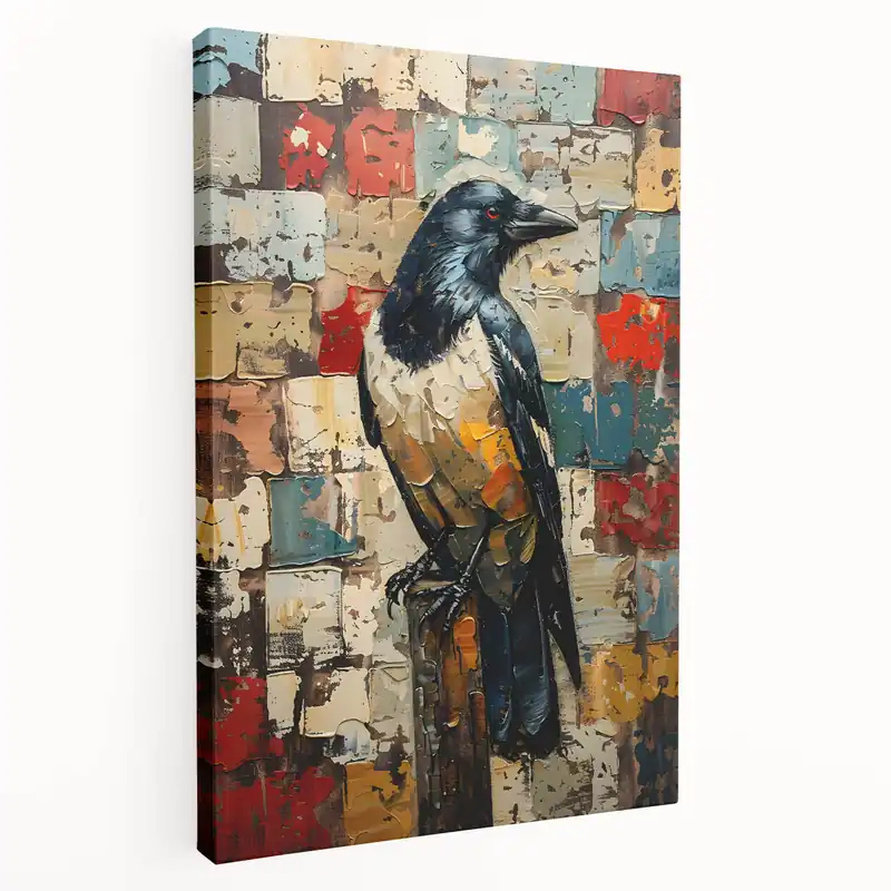 Abstract Raven Art - Rustic Crow Painting with Rich Textures Next Day Delivery
