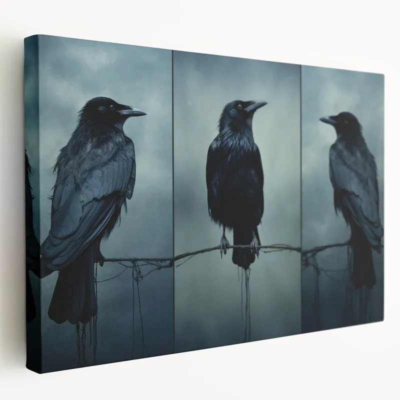 Mega Sale Gothic Raven Triptych - Mysterious Crow Wall Art in Dark Tones