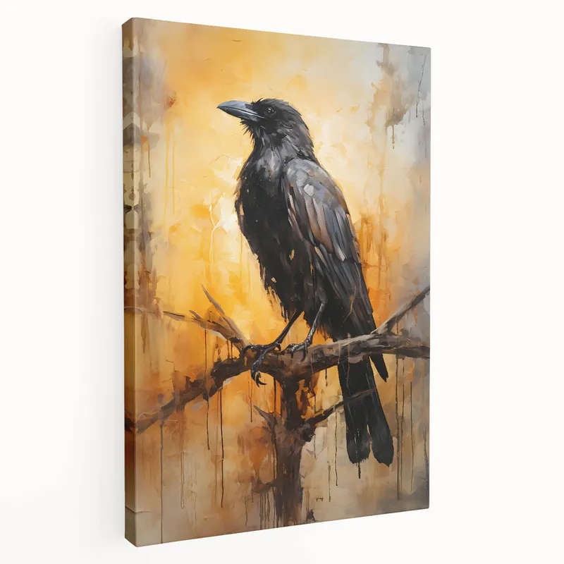 New Release Fiery Raven Wall Art - Bold Crow Print with Sunset Glow