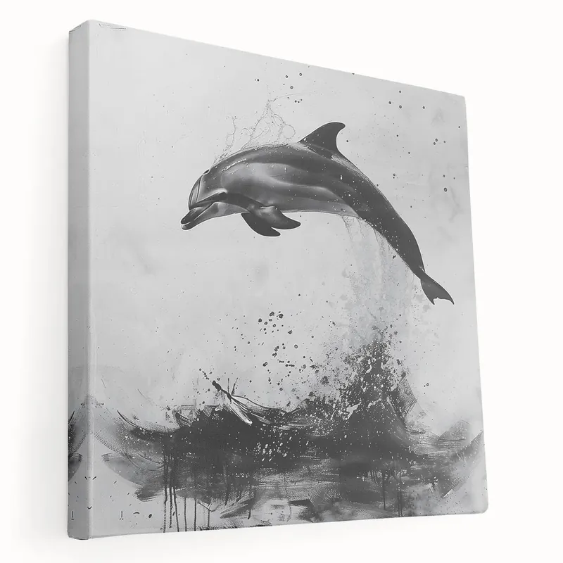 Top Rated Abstract Dolphin Wall Art - Black and White Marine Life Canvas Print