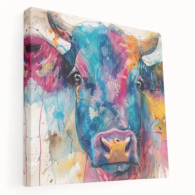 Bargain Colorful Cow Wall Art - Vibrant Cow Canvas for Modern Decor