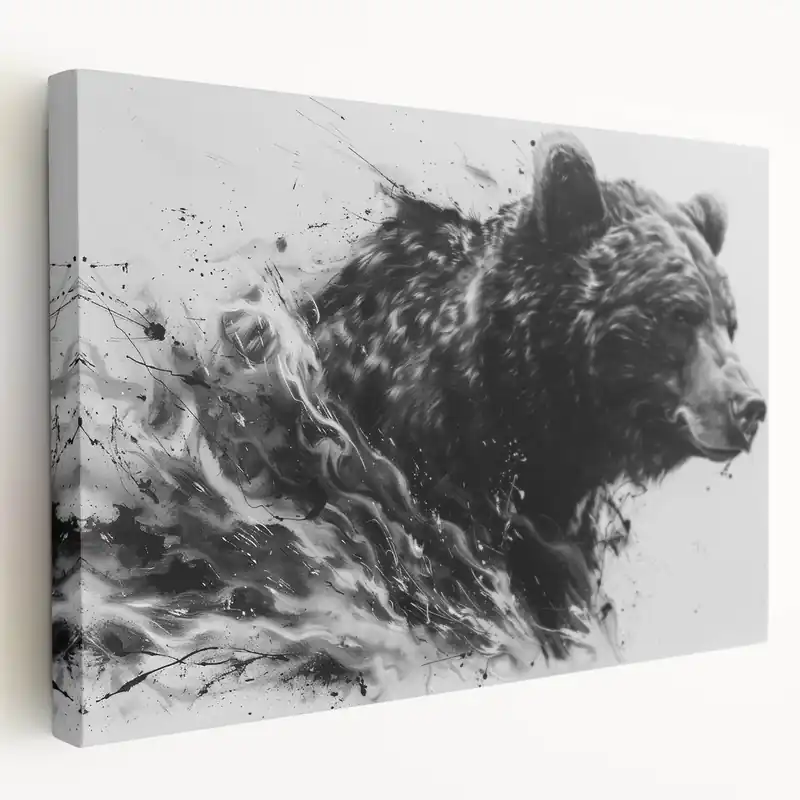 Dynamic Black Bear Art – Expressive Monochrome Wildlife Wall Print Must Have