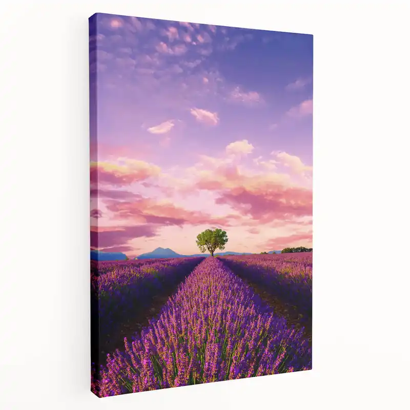 French Scenery Canvas – Lavender Fields and Colorful Sunset Sky Sale
