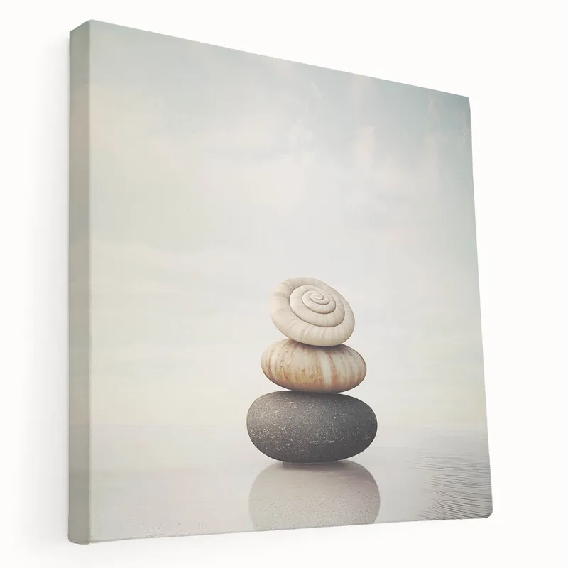 Nature Closeups Canvas Print - Stacked Stones and Shells Wall Art Price Drop