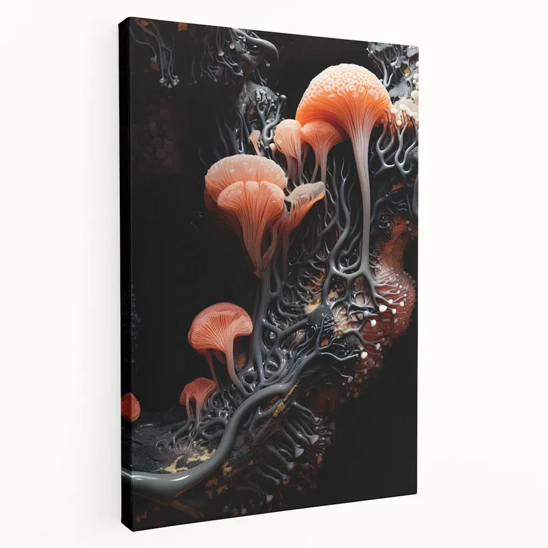 Cheap Botanical Closeup Art - Coral Orange Mushroom Macro Wall Decor