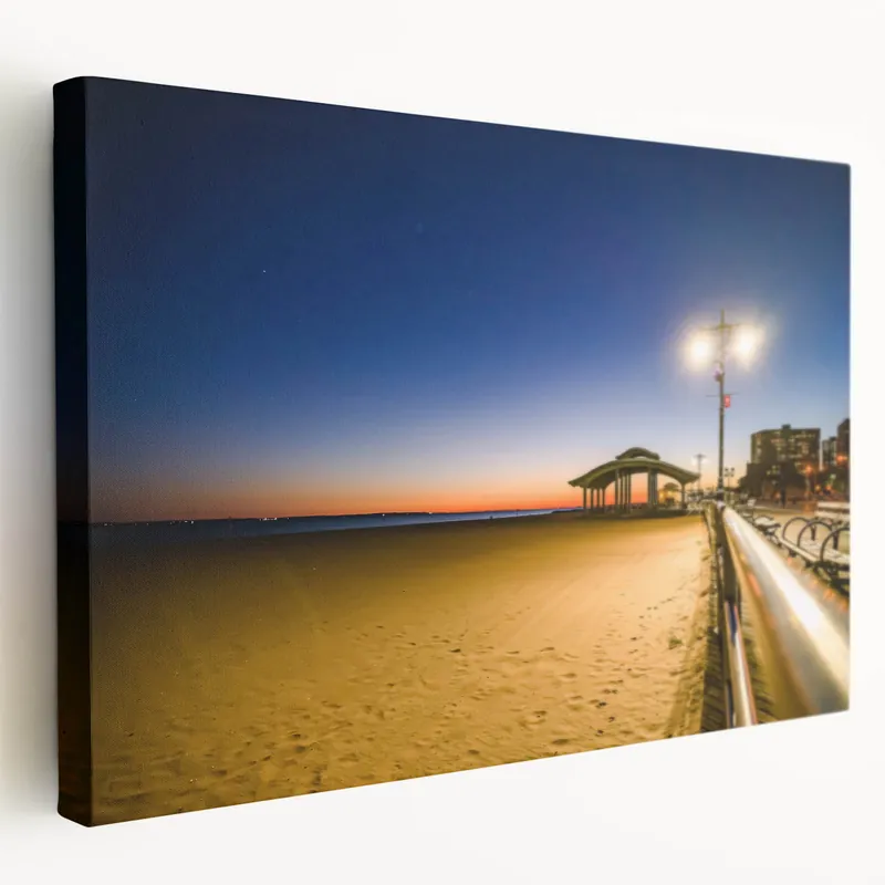 Latest Brooklyn Wall Art - Sunset Beach Pavilion and Urban Lights Canvas