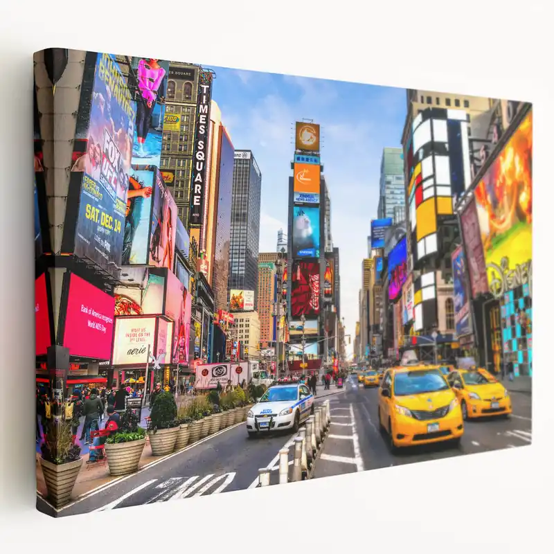 Times Square Canvas - Colorful New York City Street Scene with Yellow Cabs Free Shipping