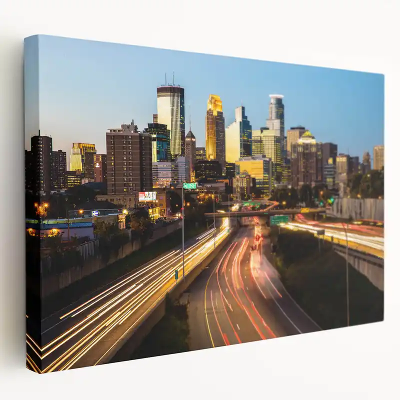 Minneapolis Skyline Wall Art - Sunset Ice Reflections Over Lake Fast Shipping