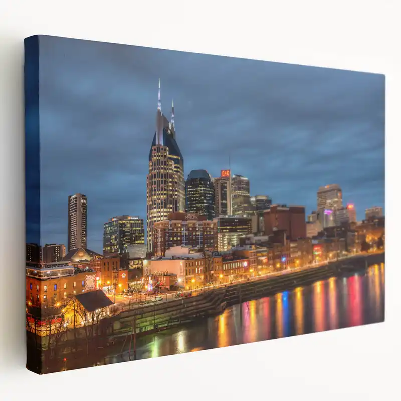 Secure Checkout Nashville Skyline at Night - Vibrant Tennessee Cityscape Wall Art