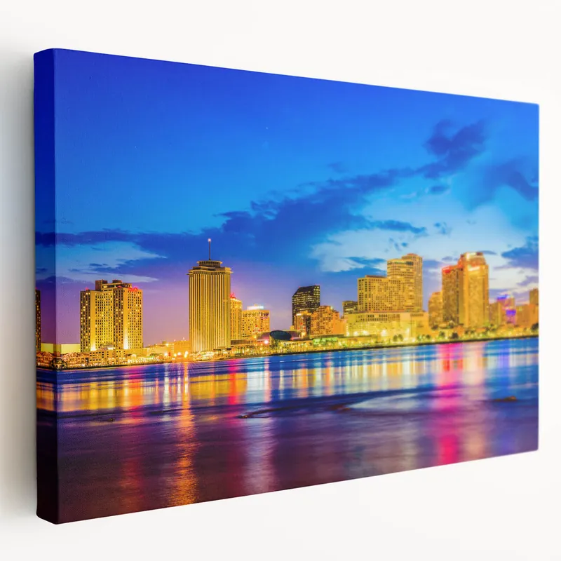 New Orleans Photography – Vibrant Night Skyline Over Mississippi River Best Choice