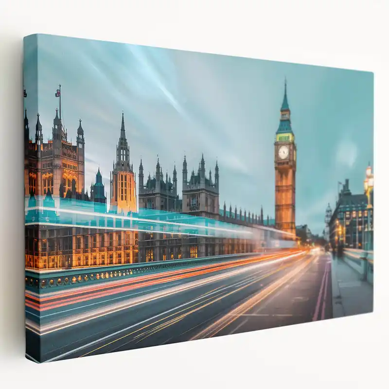 Editor’s Pick London Skyline Art - Big Ben and Westminster Night Traffic Print