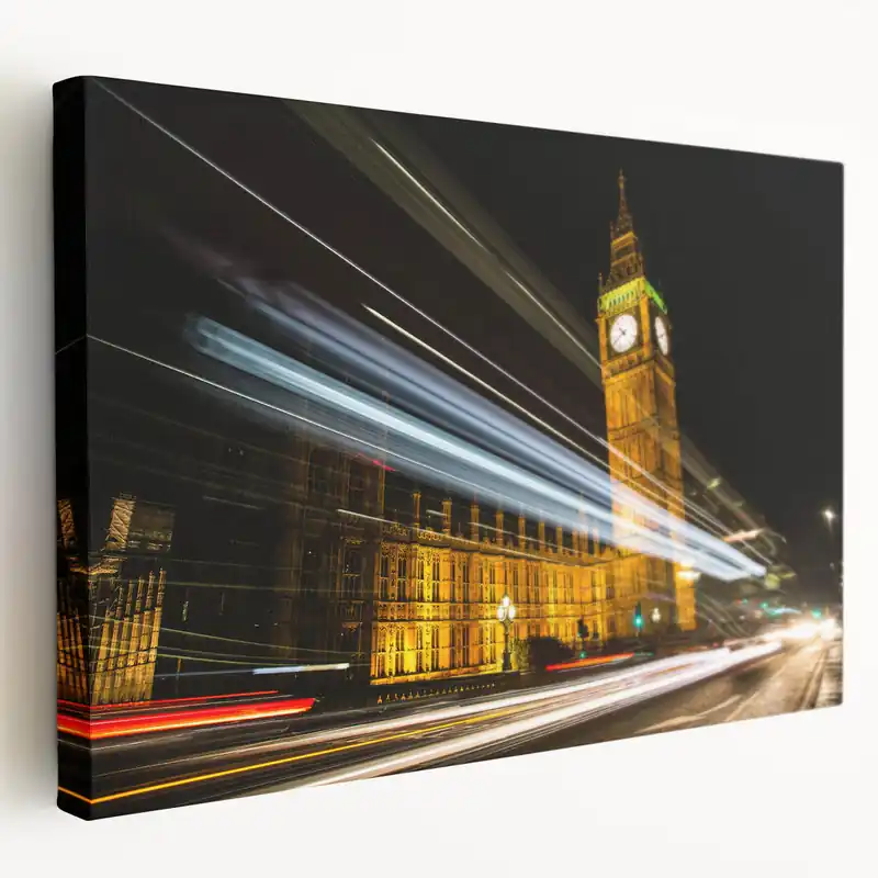 London Street Art Canvas - Big Ben Night Lights Photography Print Luxury