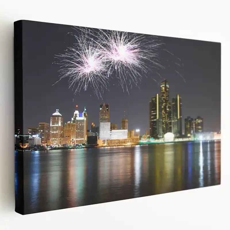 Detroit Skyline Art with Fireworks – Stunning Detroit Wall Art for Home Express Delivery