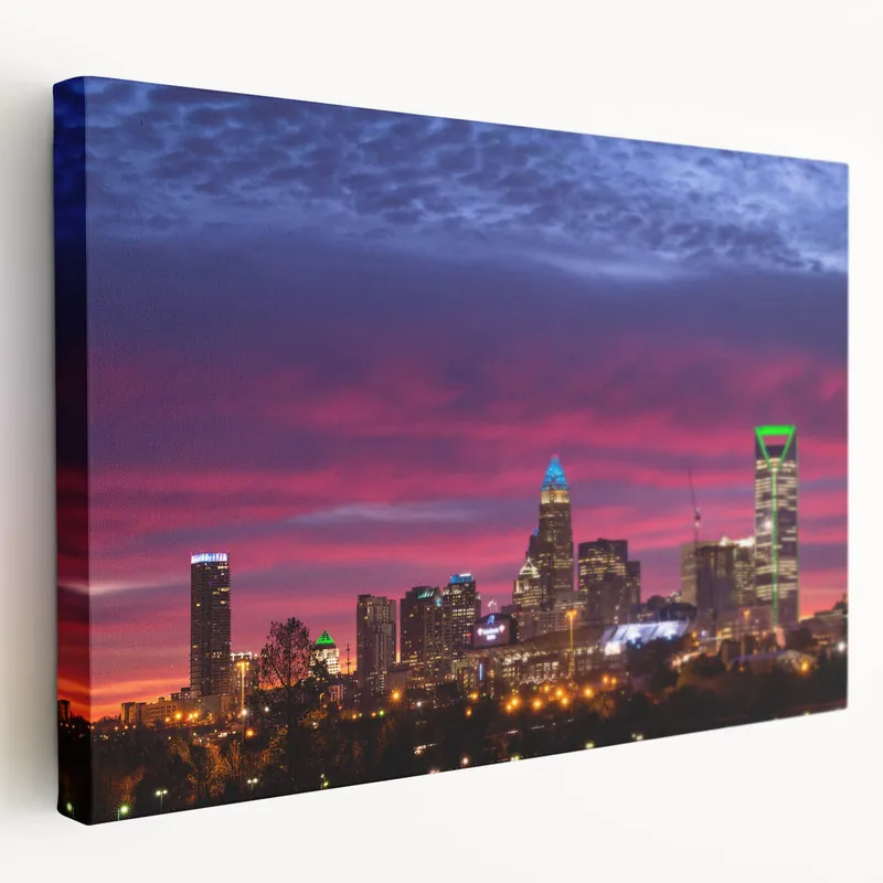 Super Sale Charlotte Skyline at Sunset – Stunning Night Cityscape Wall Art