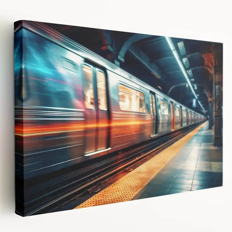 Urban Subway Train Wall Art - Dynamic Cityscape Canvas Print Premium