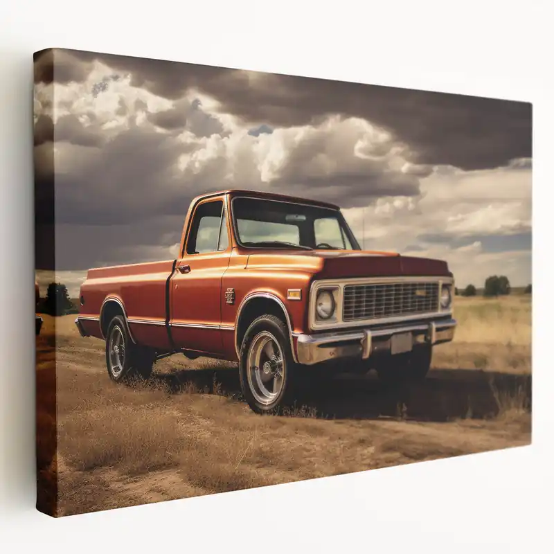 Classic Orange Pickup Truck - Retro Truck Canvas Wall Art for Decor Next Day Delivery