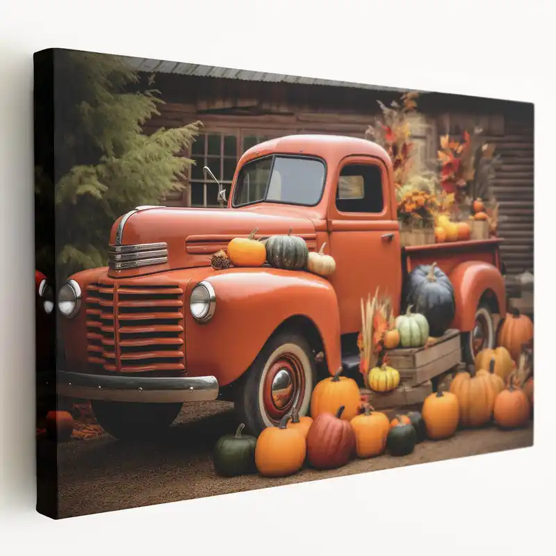 Autumn Harvest Truck - Festive Pumpkin Decor Classic Truck Wall Art Place Order