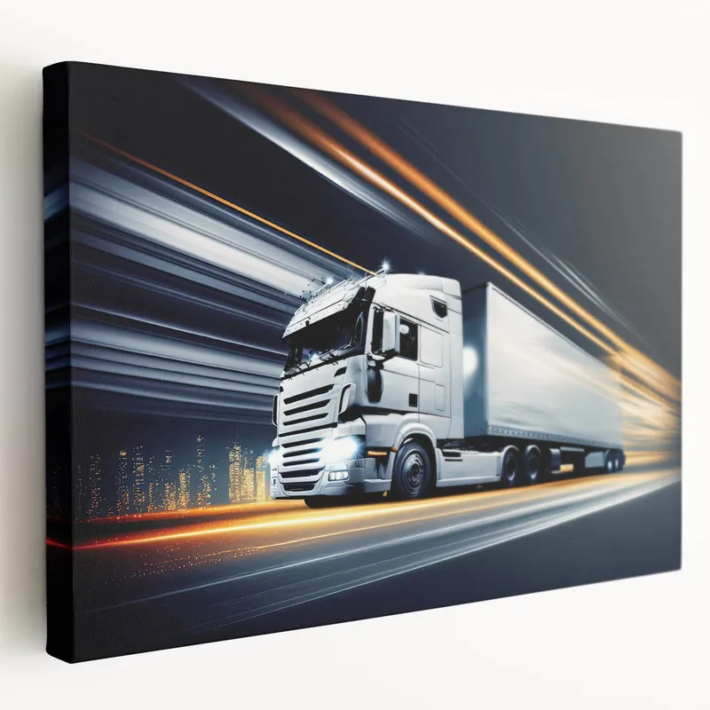 Futuristic White Truck Wall Art - Sleek Modern Highway Truck Print Weekend Sale